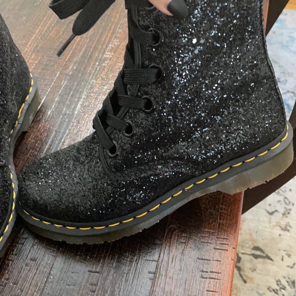 Doc Martens Black Glitter Lace-Up Boots